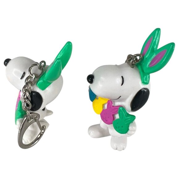 4 Peanuts Snoopy Easter Keychain Figurines Bunny Ears Woodstock Scooter PVC VTG - Picture 8 of 9